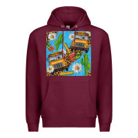 Burgundy school bus seamless pattern Premium Hoodie - BundleAndBundleShop