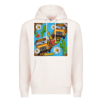 Pale Pink school bus seamless pattern Premium Hoodie - BundleAndBundleShop
