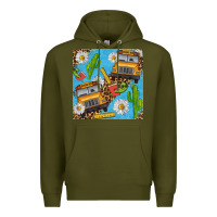 Army Green school bus seamless pattern Premium Hoodie - BundleAndBundleShop