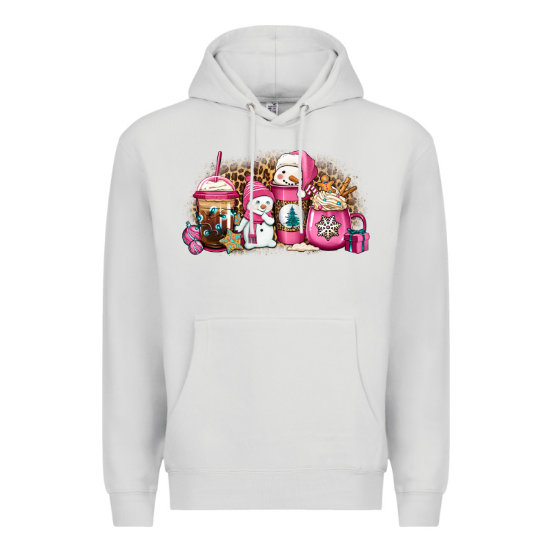 Pink Christmas Winter Snowman Coffee Premium Hoodie by Jasminsmagicworld | Teevron