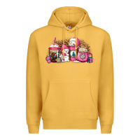 Mustard pink Christmas winter snowman coffee Premium Hoodie - Jasminsmagicworld
