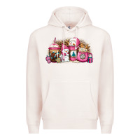 Pale Pink pink Christmas winter snowman coffee Premium Hoodie - Jasminsmagicworld