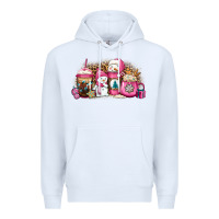 White pink Christmas winter snowman coffee Premium Hoodie - Jasminsmagicworld
