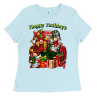 Baby Blue happy holidays gnomes truck Ladies Tee - BarkalooDesign