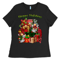 Black happy holidays gnomes truck Ladies Tee - BarkalooDesign