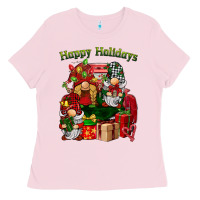 Bubblegum Pink happy holidays gnomes truck Ladies Tee - BarkalooDesign