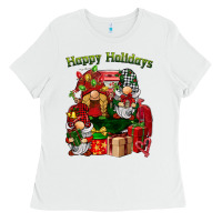 White happy holidays gnomes truck Ladies Tee - BarkalooDesign