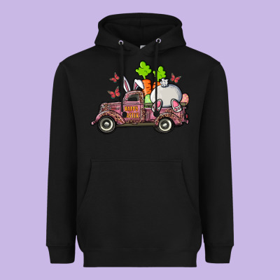 Heavyweight Hoodie happy easter pink truck with bunny