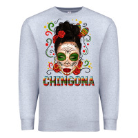 Heather Grey Mexicana Skull Girl Messy Bun Premium Sweatshirt - texasbilliewilder