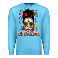 Ocean Blue Mexicana Skull Girl Messy Bun Premium Sweatshirt - texasbilliewilder