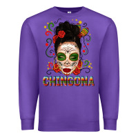 Purple Mexicana Skull Girl Messy Bun Premium Sweatshirt - texasbilliewilder