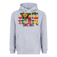 Heather Grey juneteenth since 1865 with heart Heavyweight Hoodie - texasbilliewilder
