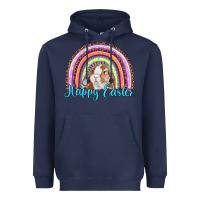 Navy happy easter rainbow bunny Heavyweight Hoodie - RanaPortraitStore
