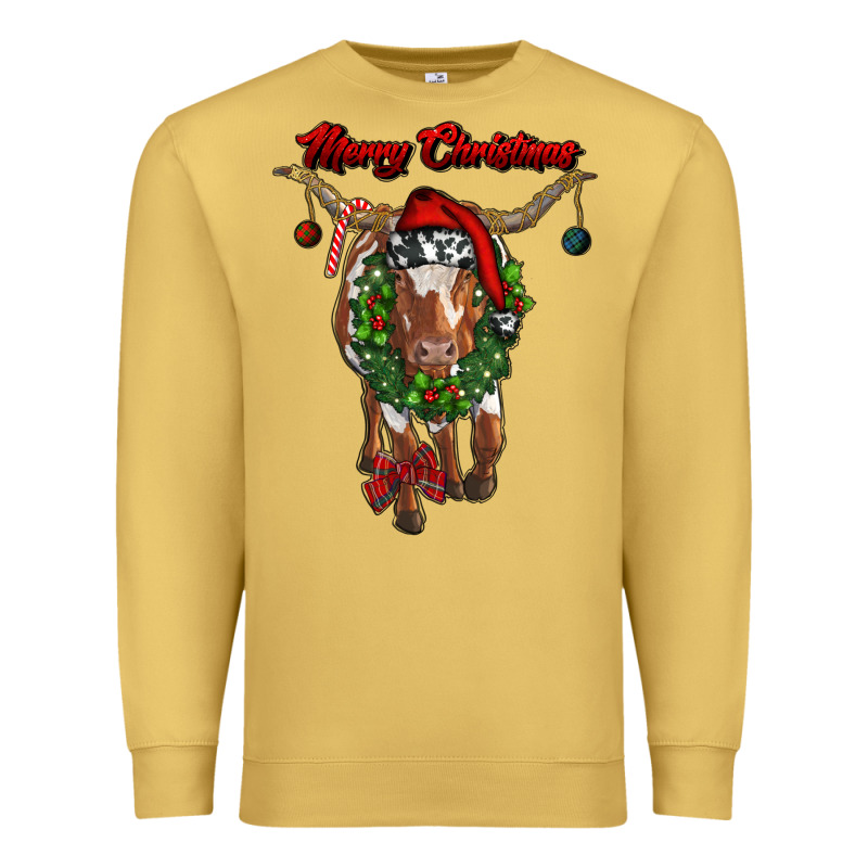 Merry Christmas Longhorn Cow Premium Sweatshirt by RanaPortraitStore | Teevron