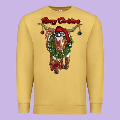 Merry Christmas Longhorn Cow Premium Sweatshirt Designed By Ranaportraitstore