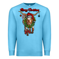 Ocean Blue merry christmas longhorn cow Premium Sweatshirt - RanaPortraitStore