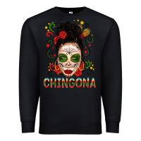 Black Mexicana Skull Girl Messy Bun Premium Sweatshirt - texasbilliewilder