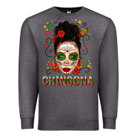 Charcoal Heather Mexicana Skull Girl Messy Bun Premium Sweatshirt - texasbilliewilder