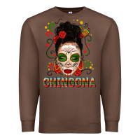 Chestnut Mexicana Skull Girl Messy Bun Premium Sweatshirt - texasbilliewilder
