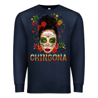 Navy Mexicana Skull Girl Messy Bun Premium Sweatshirt - texasbilliewilder