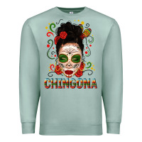 Seafoam Mexicana Skull Girl Messy Bun Premium Sweatshirt - texasbilliewilder