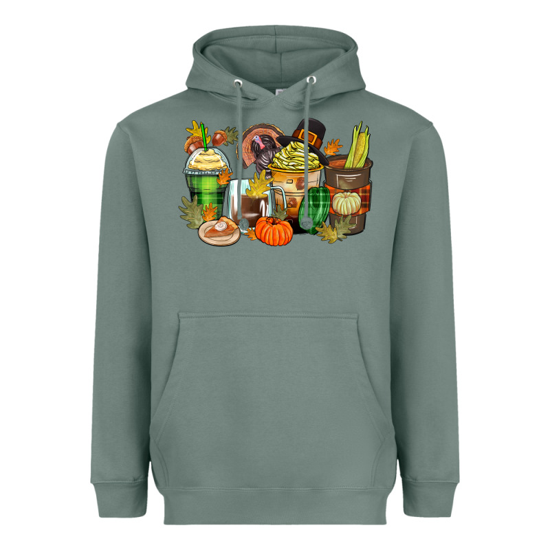 Thanksgiving Coffee Cups Heavyweight Hoodie by Zillion Design Studio | Teevron