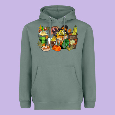 Thanksgiving Coffee Cups Heavyweight Hoodie Designed By Zillion Design Studio