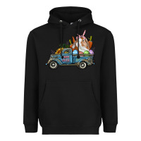 Black Happy Easter Truck with Bunny Eggs And Carrot Heavyweight Hoodie - RanaPortraitStore