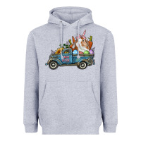 Heather Grey Happy Easter Truck with Bunny Eggs And Carrot Heavyweight Hoodie - RanaPortraitStore