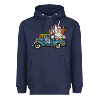 Navy Happy Easter Truck with Bunny Eggs And Carrot Heavyweight Hoodie - RanaPortraitStore