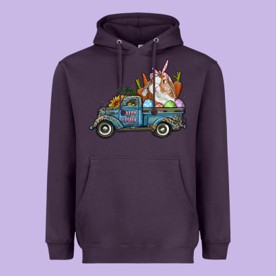 Heavyweight Hoodie Happy Easter Truck with Bunny Eggs And Carrot
