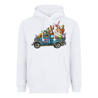 White Happy Easter Truck with Bunny Eggs And Carrot Heavyweight Hoodie - RanaPortraitStore