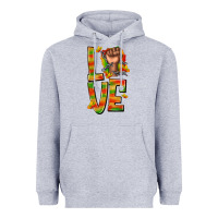 Heather Grey love juneteenth with fist Heavyweight Hoodie - texasbilliewilder