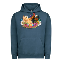 Pigment Midnight Navy easter coop animals farm chicken chiks rooster flowers butterfly Urban Hoodie - Artiststas