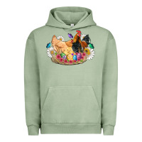 Pigment Oil Green easter coop animals farm chicken chiks rooster flowers butterfly Urban Hoodie - Artiststas