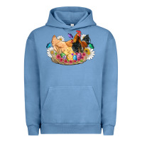 Pigment Pebble Blue easter coop animals farm chicken chiks rooster flowers butterfly Urban Hoodie - Artiststas
