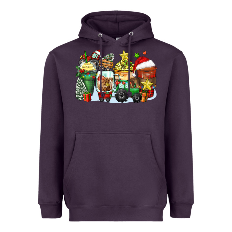 Christmas Tractor Coffee Cups Heavyweight Hoodie by Zillion Design Studio | Teevron