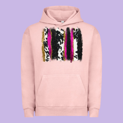 Cow , Yellow And Pink Glitter Brushstrokes Urban Hoodie Designed By Adodesignshop