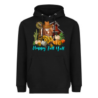 Black Happy Fall Y'all Longhorn Cow Heavyweight Hoodie - RanaPortraitStore