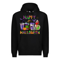Black happy halloween coffee cups Premium Hoodie - AdoDesignShop
