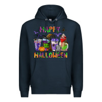 Navy happy halloween coffee cups Premium Hoodie - AdoDesignShop
