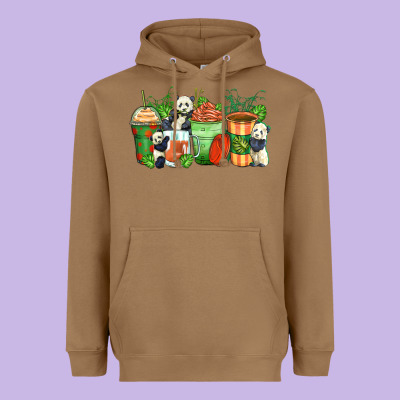 Panda Coffee Cups Heavyweight Hoodie Designed By Zillion Design Studio