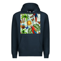 Navy parrot in the sun seamless pattern Premium Hoodie - BundleAndBundleShop