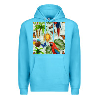 Ocean Blue parrot in the sun seamless pattern Premium Hoodie - BundleAndBundleShop