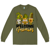 Army Green welcome gnomies sunflowers Long Sleeve Tee - BarkalooDesign