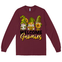 Burgundy welcome gnomies sunflowers Long Sleeve Tee - BarkalooDesign