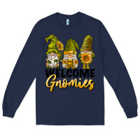 Navy welcome gnomies sunflowers Long Sleeve Tee - BarkalooDesign