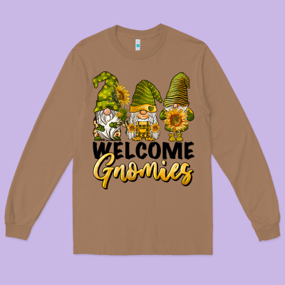 Welcome Gnomies Sunflowers Long Sleeve Tee Designed By Barkaloodesign