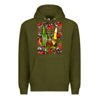 Army Green beer bottles with wheat and barley Premium Hoodie - AdoDesignShop