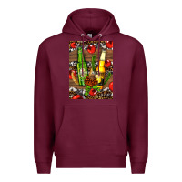 Burgundy beer bottles with wheat and barley Premium Hoodie - AdoDesignShop